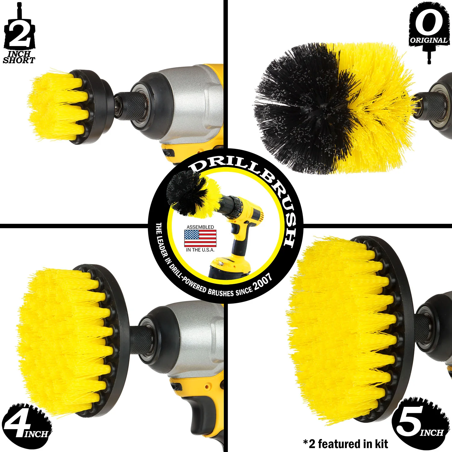 Original, 5in, 5in, 4in, & 2in Yellow Brushes - Medium - Bathroom & Shower | Y-S-5542O-QC-DB - Image 3