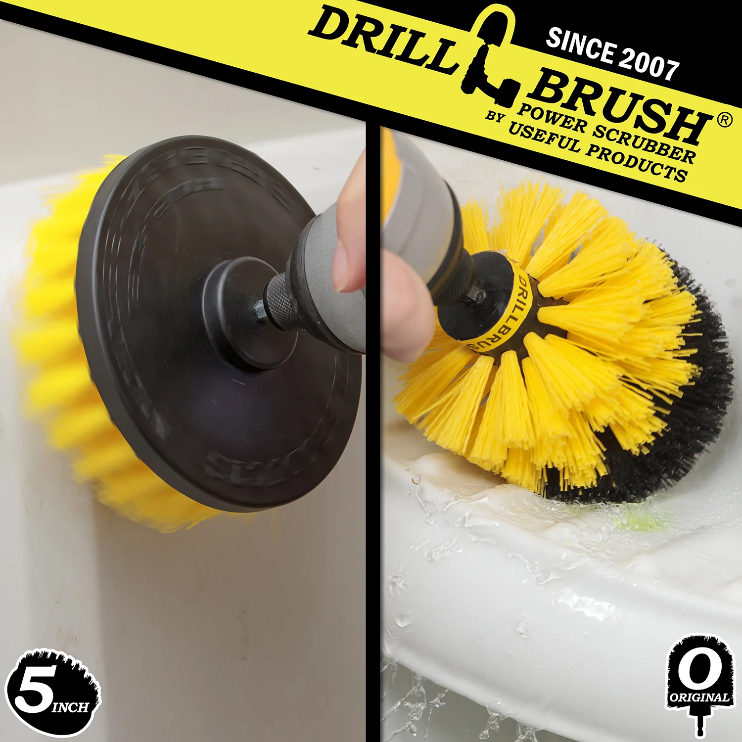 Original & 5in Yellow Brushes - Medium Bristles - Bathroom & Shower Cleaning | Y-S-5O-QC-DB - Image 4
