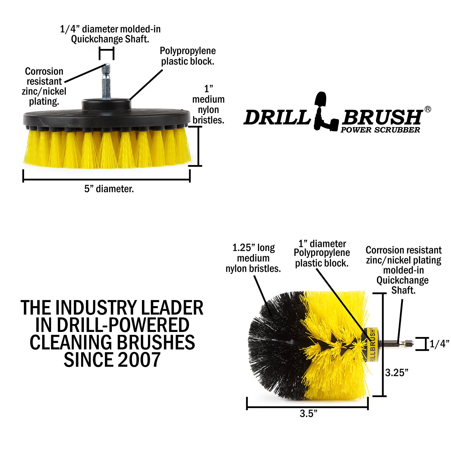 Original & 5in Yellow Brushes - Medium Bristles - Bathroom & Shower Cleaning | Y-S-5O-QC-DB - Image 5