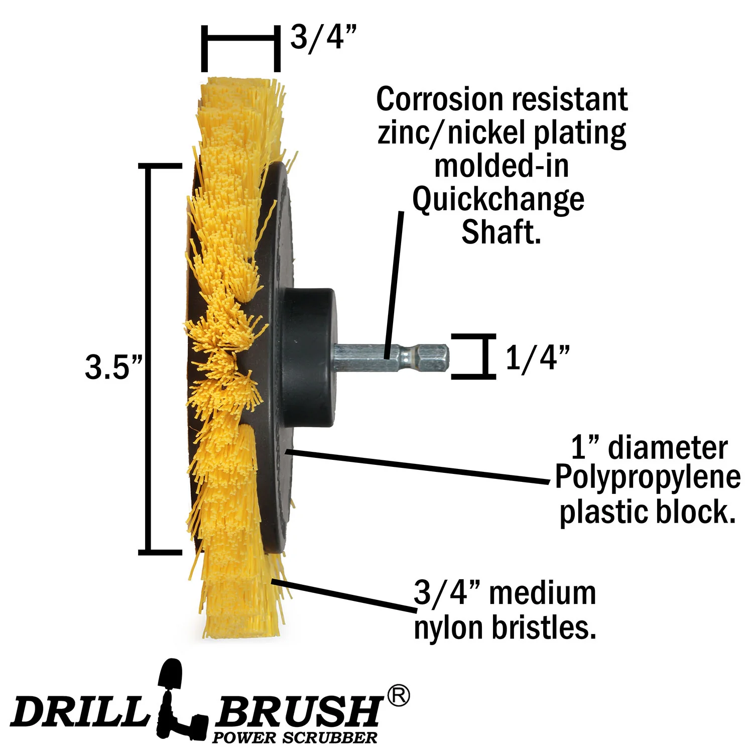 Yellow Edge Brush - Medium Stiffness - Wheel Shaped - Bathroom & Shower | E-S-Y-QC-DB - Image 3