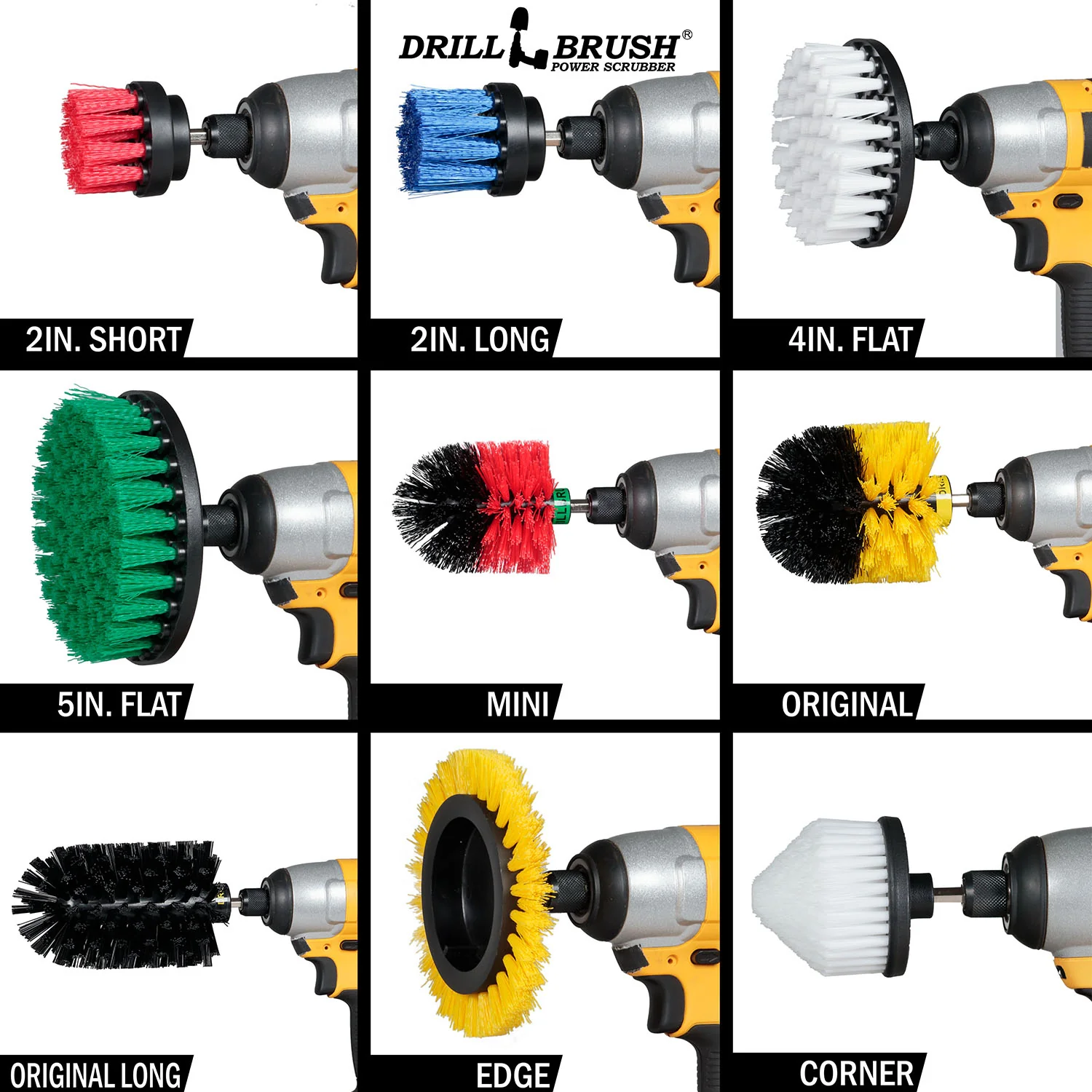9-piece Variety Brush Kit - Every Stiffness - All Purpose Cleaning | YEO-G5-W4C-R2M-KJS-B2L-QC-DB - Image 3