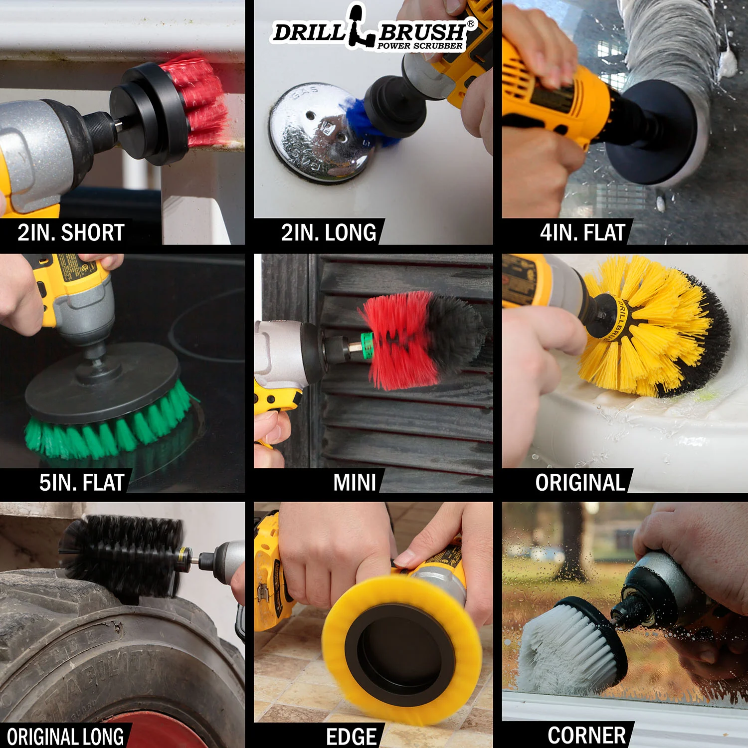 9-piece Variety Brush Kit - Every Stiffness - All Purpose Cleaning | YEO-G5-W4C-R2M-KJS-B2L-QC-DB - Image 4